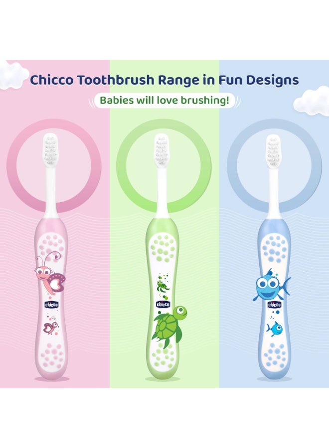 Chicco Baby Manual Toothbrush For Infants (6M-36M), Set Of 2|Extra Soft Tapered Bristles Ideal For Milk Teeth|Bpa Free (Blue, Green) - Image 5